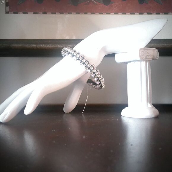 SHINE-UP PLUS Bracelet Triple Beaded Across White/ Diamond Like Size 7 1/2" - Picture 1 of 5
